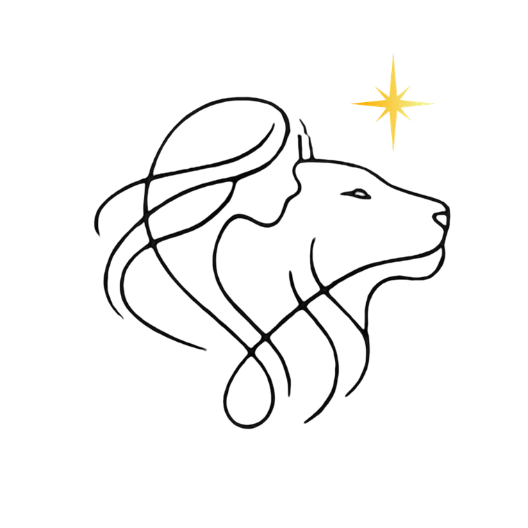 Galyleo: a woman's profile flowing into a lion's mane beneath a guiding star